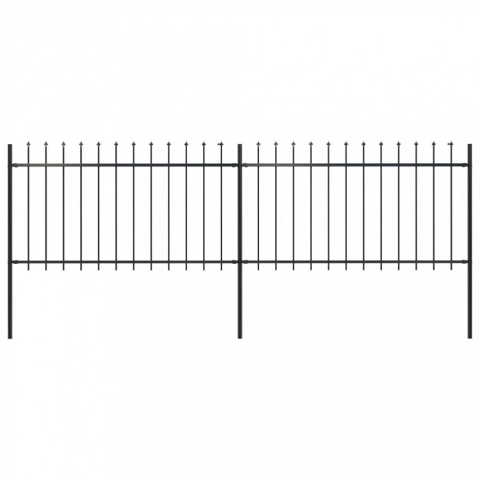 vidaXL Gard de grădină cu v&acirc;rf suliță, negru, 3,4 m, oțel