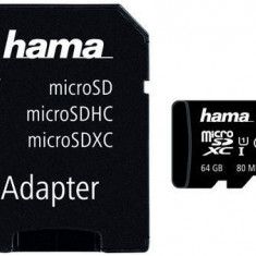 Card de memorie Hama microSDXC, 64GB, Clasa 10, pana la 80 MB/s, UHS-I + Adaptor SD