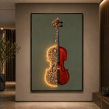 Tablou Decorativ cu iluminare LED Violonul in Floare,60 x 80 cm,24W,Lumina Neutra,Aliaj de Aluminiu si MDF
