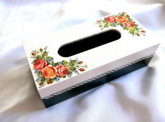 Cutie cu buchet de trandafiri portocalii, cutie servetele de hartie 39934 foto