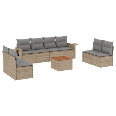 Set canapele de gradina, 9 piese, cu perne, bej, poliratan foto
