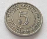 389. Moneda Straits Settlements 5 cents 1920, Asia