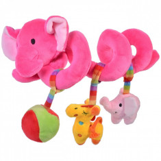 Jucarie de agatat pentru carucior, model elefant, 27 cm, roz foto