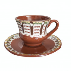 Ceasca cafea cu farfurie, ceramica, lut, pentru lapte, 016310, foto