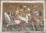 1982 Plansă ilustrată didactică povești, LEBEDELE de Ch. Andersen, Ed Didactica si Pedagogica, comunism, educatie, 70x50 cm
