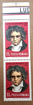 TIMBRE ROMANIA MNH LP748/1970 200 ani nașterea Beethoven- Serie &amp;icirc;n pereche foto