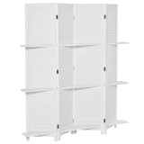 HOMCOM Paravent interior 4 Panouri 160L x 170H cm 3 rafturi Pliabile separator de cameră Uși pliante Lemn de Paulownia Alb | Aosom Romania