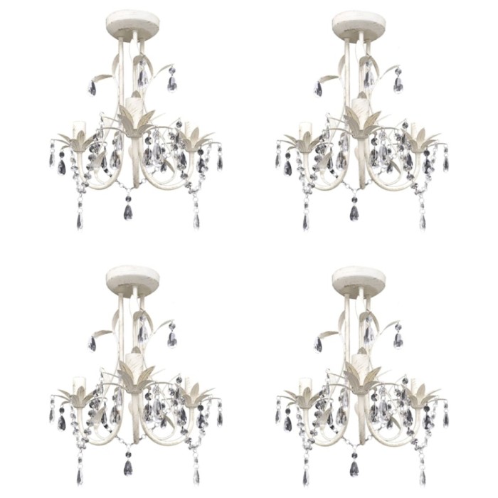 vidaXL Candelabre suspendate de plafon cu cristale 4 buc. alb elegant