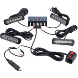4 x 6 Led 12v Lumina Stroboscopica de Avertizare 8 Moduri Galben