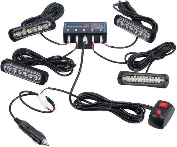 4 x 6 Led 12v Lumina Stroboscopica de Avertizare 8 Moduri Galben