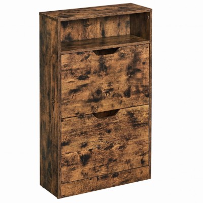 Dulap pentru depozitare incaltaminte, pantofar, Artool, pal, maro rustic, 2 sertare, 1 raft, 60x24x102 cm foto