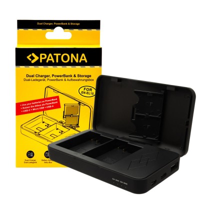 Incarcator Patona Dual EN-EL15 cu functie Power Bank si spatiu pentru 2x carduri SD 1719 foto