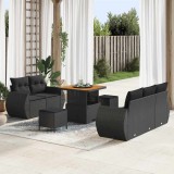 VidaXL Set de canapele de grădină 8 piese cu perne, rattan plastic negru, acacia