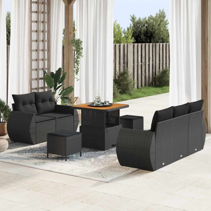 vidaXL Set de canapele pentru grădină 8 pcs Negru 80 x 80 x 71 cm 3363764