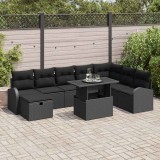 Cumpara ieftin Set de canapele pentru grădină cu pernă 9 pcs Negru Rattan poli