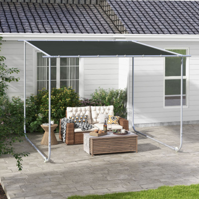 Outsunny Pergola mobila 3 x 3(m), Foisor de gradina cu roti, Copertina rezistenta la UV cu saci de nisip, Adapost tip parasolar pentru exterior pentru foto