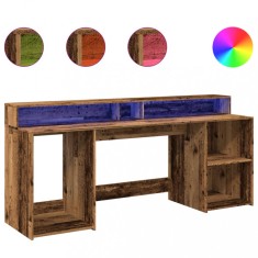 Birou cu lumini LED, lemn vechi, 200x55x91 cm, lemn prelucrat foto
