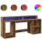 Birou cu lumini LED, lemn vechi, 200x55x91 cm, lemn prelucrat