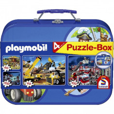 Servieta 4 Puzzle Playmobil, Albastru, 2x60, 2x100, 4+ ani