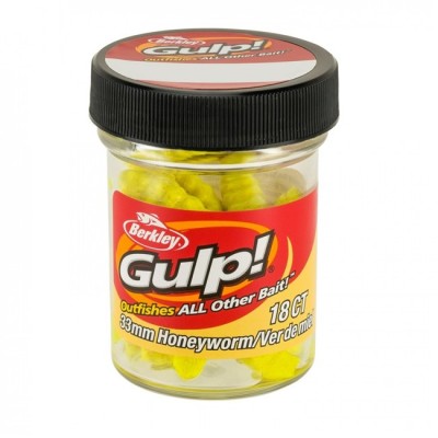 Viermi Artificiali Berkley Gulp! Alive Honey Worm Original Scent Honey Yellow 18buc/borcan foto
