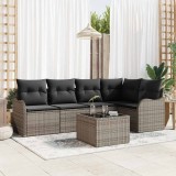 VidaXL Set de canapea de grădină &icirc;n 6 piese cu perne gri din rattan poliester
