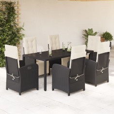 vidaXL Set mobilier de grădină cu perne, 7 piese, negru, poliratan