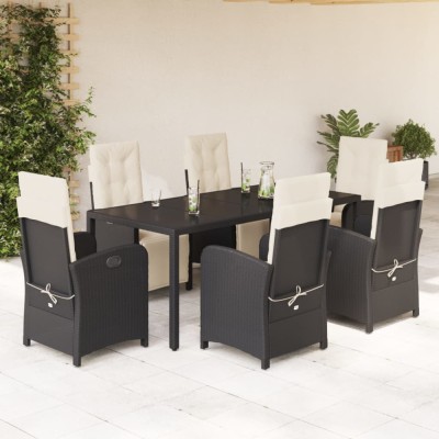 vidaXL Set mobilier de grădină cu perne, 7 piese, negru, poliratan 3212454 foto