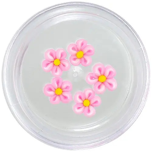 Flori acrilice roz deschis și albe pentru nail art, cu centrul galben