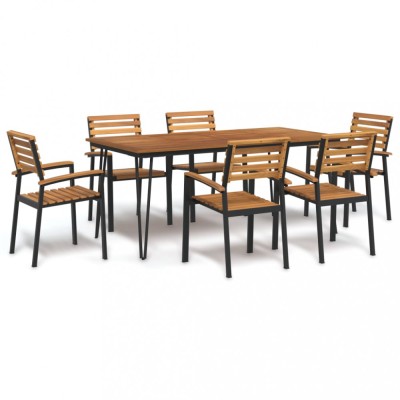 vidaXL Set mobilier de grădină, 7 piese, lemn masiv de acacia și metal foto