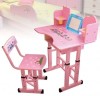 Set Birou Copii cu Scaun Roz, Cadru Metalic, Desene Animate, Reglabil, MDF, Abac si Ceas, 69x45x62 cm, +1 An