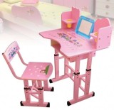 Cumpara ieftin Set Birou Copii cu Scaun Roz, Cadru Metalic, Desene Animate, Reglabil, Abac si Ceas, MDF, 69x45x62 cm