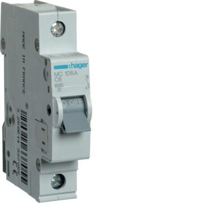 Siguranta automata 6A 1P Curba C 6ka Hager MC106A foto