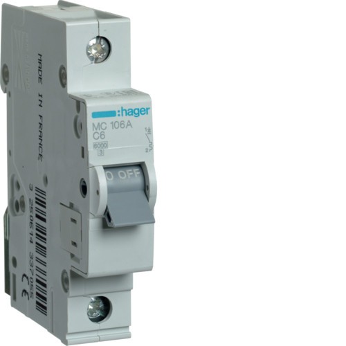 Siguranta automata 6A 1P Curba C 6ka Hager MC106A
