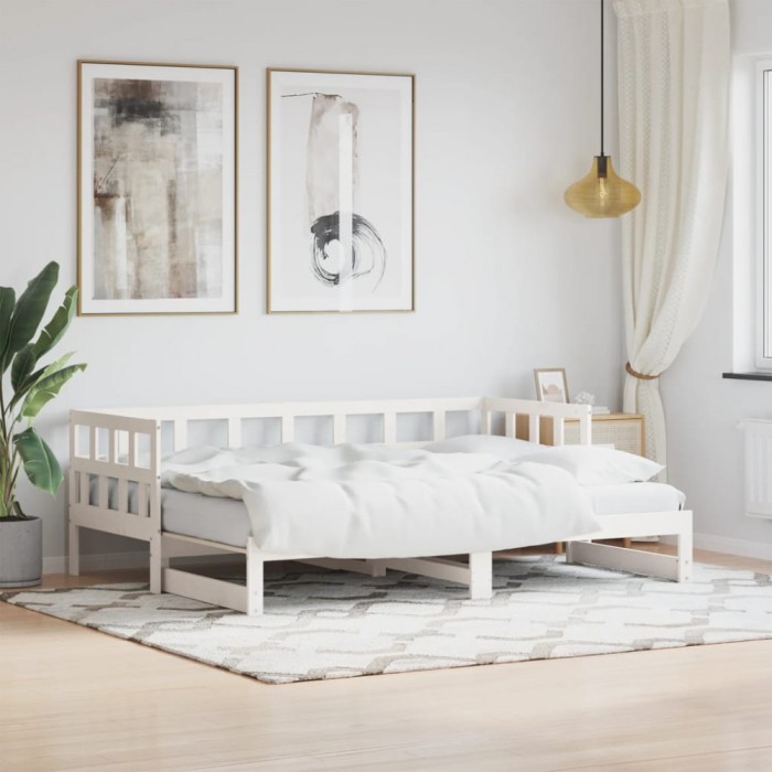 vidaXL Pat de zi cu extensie, alb, 80x200 cm, lemn masiv de pin 836208