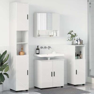 vidaXL Set de mobilier pentru baie Pe perete 4 pcs Alb foarte lucios 3392967 foto