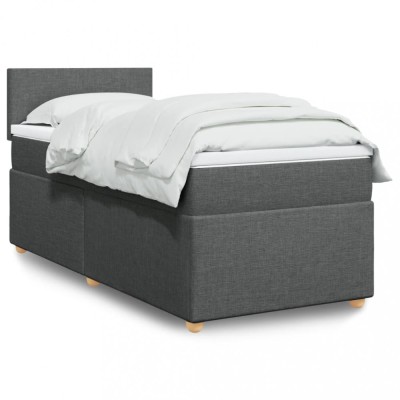 Pat box spring cu saltea, gri &amp;icirc;nchis, 80x200 cm, textil foto