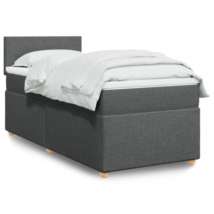 Pat box spring cu saltea, gri &icirc;nchis, 80x200 cm, textil