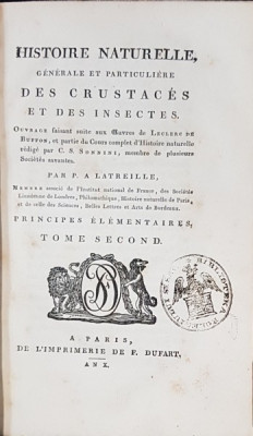 HISTOIRE NATURELLE, GENERALE ET PARTICULIERE DES CRUSTACES ET DES INSECTES par P. A. LATREILLE, TOM II - PARIS, 1802 foto