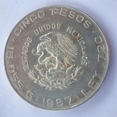 Moneda 5 pesos 1957 argint Mexic