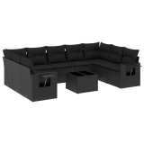 Cumpara ieftin Set canapele de gradina cu perne, 10 piese, negru, poliratan