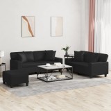 VidaXL Set de canapele cu perne, 3 piese, negru, piele ecologică
