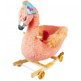 Balansoar pentru bebelusi, Flamingo, lemn + plus, cu rotile, roz, 66 cm, China