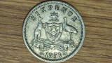 Australia -moneda argint - 6 pence 1951 PL -George VI- serie rara fara IND:IMP, Australia si Oceania