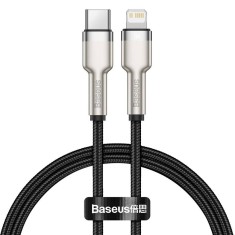 CABLU alimentare si date Baseus Cafule Metal, Fast Charging Data Cable pt. smartphone, USB Type-C la Lightning Iphone PD 20W, braided, 0.25m, negru &quot;C