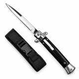Cumpara ieftin Cuțit cu lamă tip stiletto automat DEPOX&reg;, m&acirc;ner negru, 27 cm, cu husă inclusa