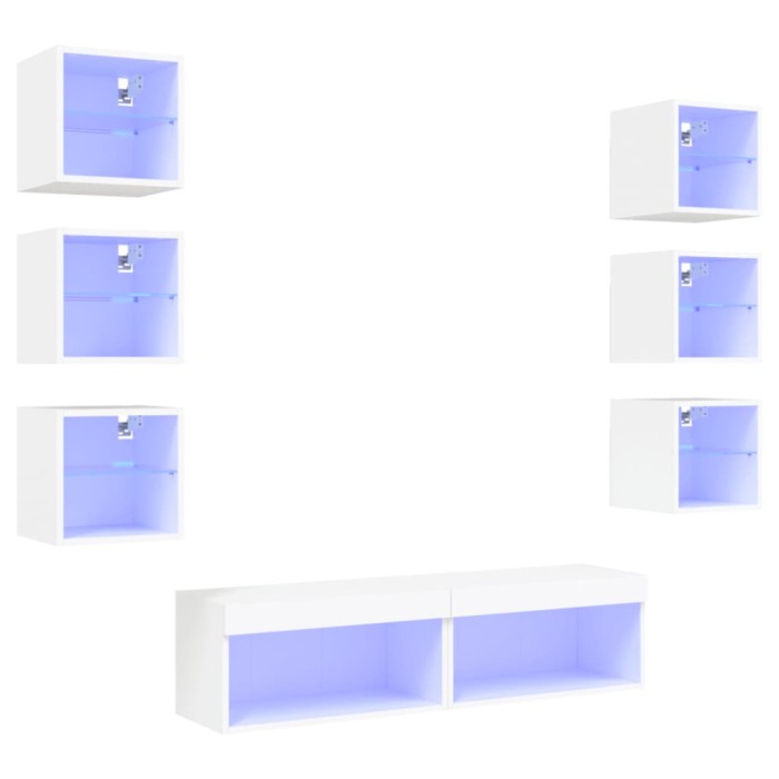 Unitati de perete TV cu LED-uri, 8 piese, alb, lemn prelucrat