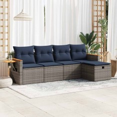Gossi set canapea de gradina cu perne, 5 piese, gri, poliratan