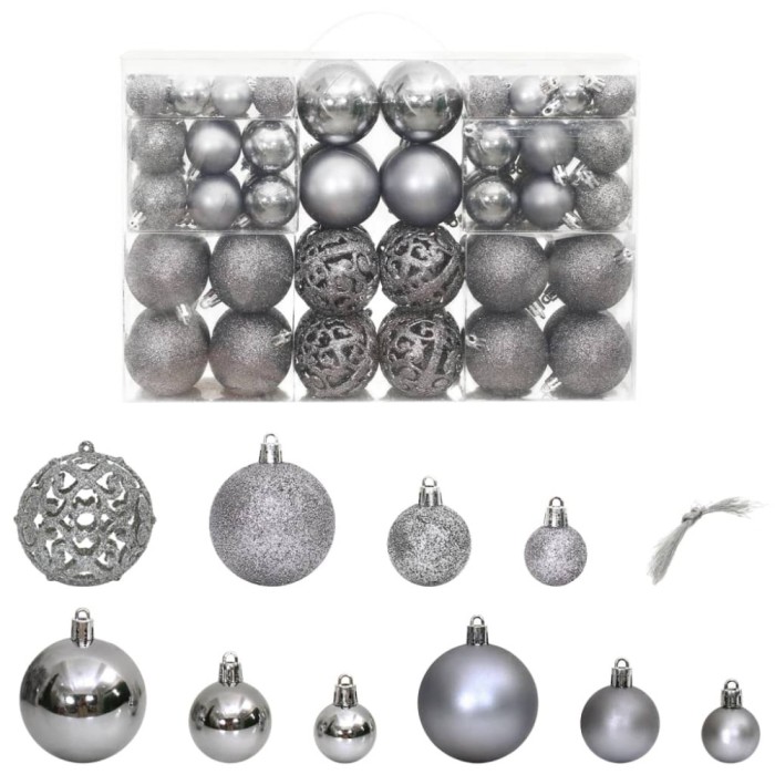 vidaXL Globuri de Crăciun, 100 buc, gri, 3 / 4 / 6 cm 356100