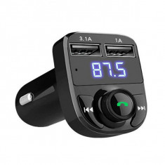 Modulator FM X8, Bluetooth, transmitator audio FM, player MP3, handsfree, Negru