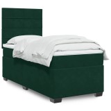 vidaXL Pat box spring cu saltea, verde &icirc;nchis, 100x200 cm, catifea 3290837